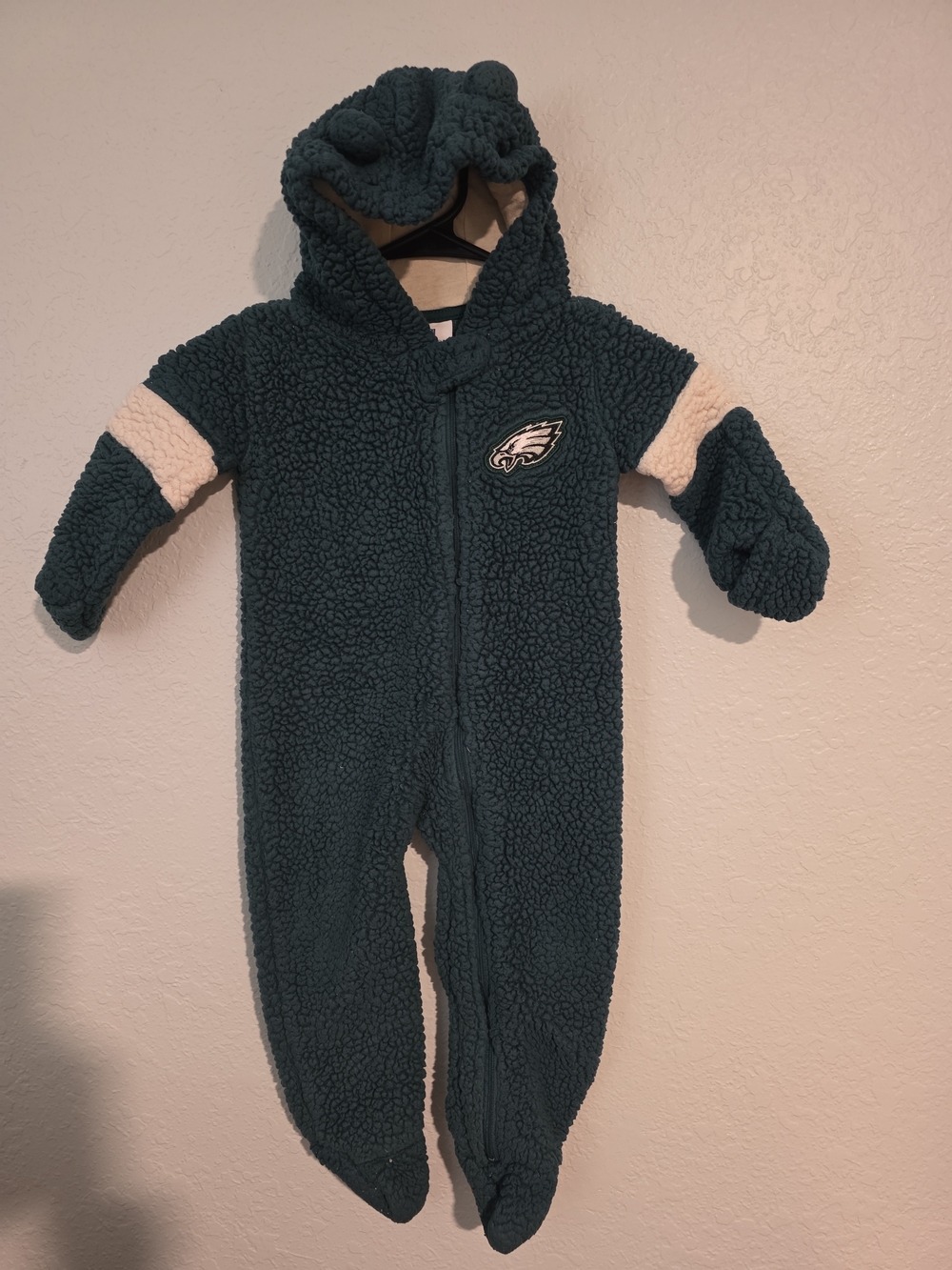 NFL Eagles Teal Sherpa Footed One-Piece with Hood